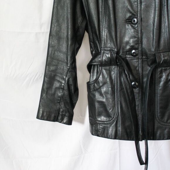 Wilson’s Black Leather Women’s Tie Front Jacket Large - Picture 4 of 8